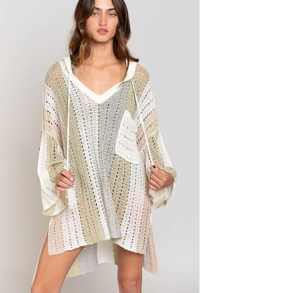 POL CLOTHING Knit hoodie bikini cover up beach hoodie sweater - Picture 2 of 10